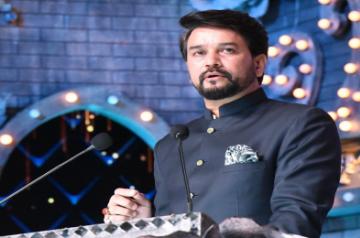 Panaji : Union Minister of Information and Broadcasting,Youth affairs and sports Anurag Thakur during opening ceremony of 52nd International Film Festival of India in Panaji,Goa on Saturday November 20,2021.(Photo:PIB/IANS)