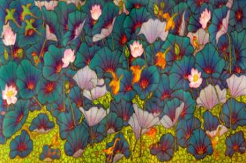 A Ramachandran, Lotus Pond with Water Hyacinth Oil on Canvas 78 x 192 inches