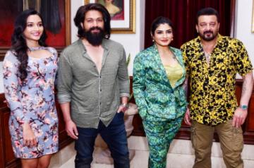 New Delhi: (L-R) Bollywood actors Srinidhi Shetty, Yash, Ravina Tondon, and Sanjay Dutt pose for a photograph during the promotion of their upcoming film 'K.G.F: Chapter 2', in New Delhi on Friday, Apr. 01, 2022. (Photo: Wasim Sarvar/IANS)
