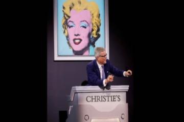 Christie’s Global President Jussi Pylkkänen selling Andy Warhol’s Shot Sage Blue Marilyn for USD $195 M on May 9 at Christie’s New York