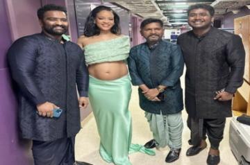 Speechless 'Naatu Naatu' singers have their fanboy moment with Rihanna.(photo:Twitter)