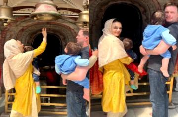 Preity Zinta, hubby Gene take their twins Jai, Gia for temple visit in Shimla.(photo:Instagram)