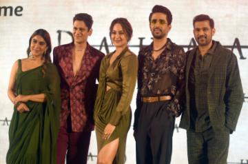 Mumbai: Bollywood actors Sonakshi Sinha, Vijay Varma, Gulshan Devaiah and Sohum Shah pose for photos during the trailer launch of their upcoming Amazon Prime video series 'Dahaad', in Mumbai, Wednesday, May 3, 2023.  (Photo:IANS)