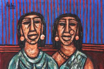 By Rabin Mondal, Couple, Acrylic on canvas 26.5 x 34.5 inch